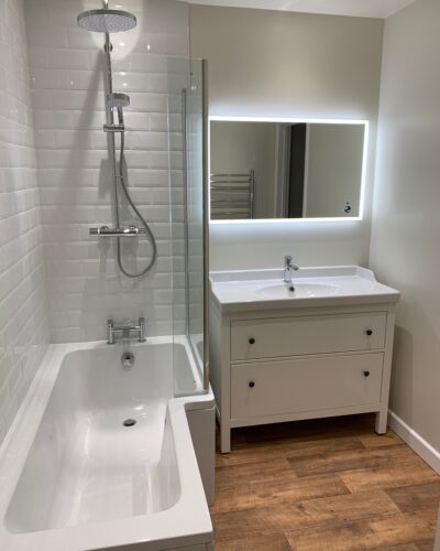 Bathroom renovation with shower bath